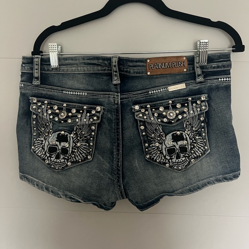 platinum plush y2k grunge booty shorts with bedazzling/charms